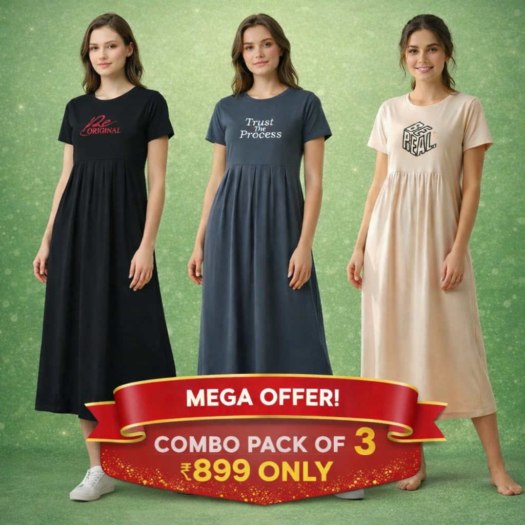 Pure Cotton Maternity Maxi Dress Combo Pack of 3