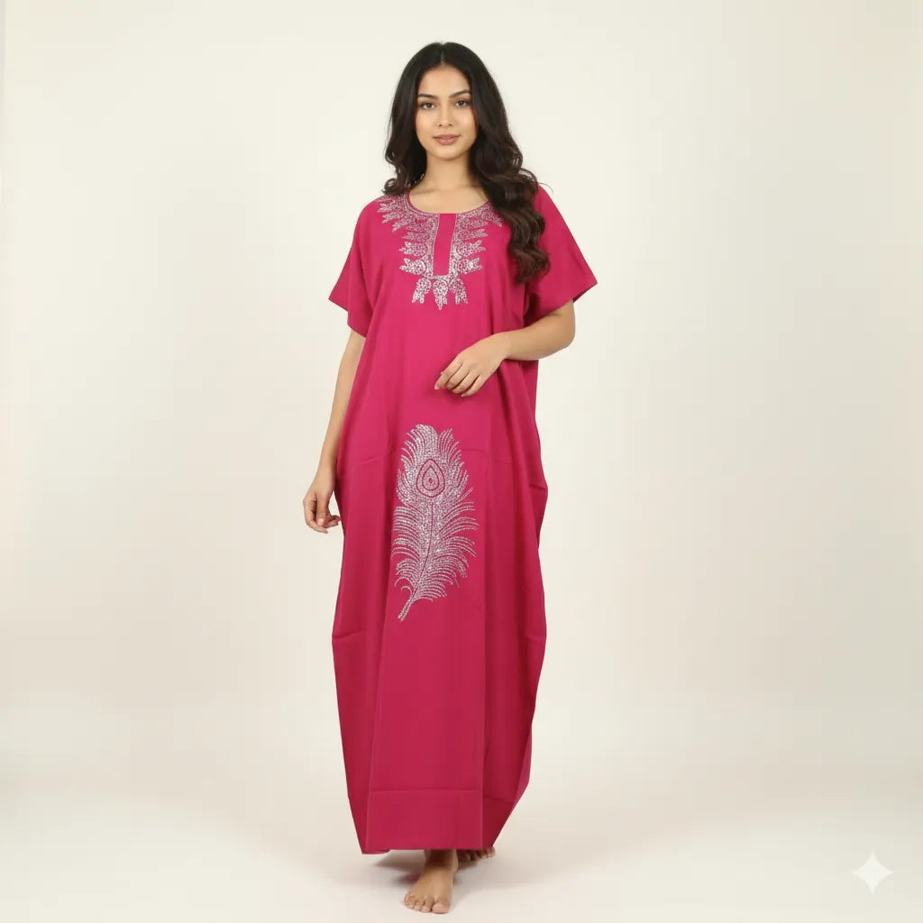 Premium Quality Stone Work Long Nighty