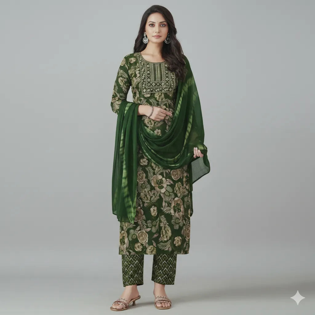 Trendy Straight Fit Kurti Set with Pant and Dupatta