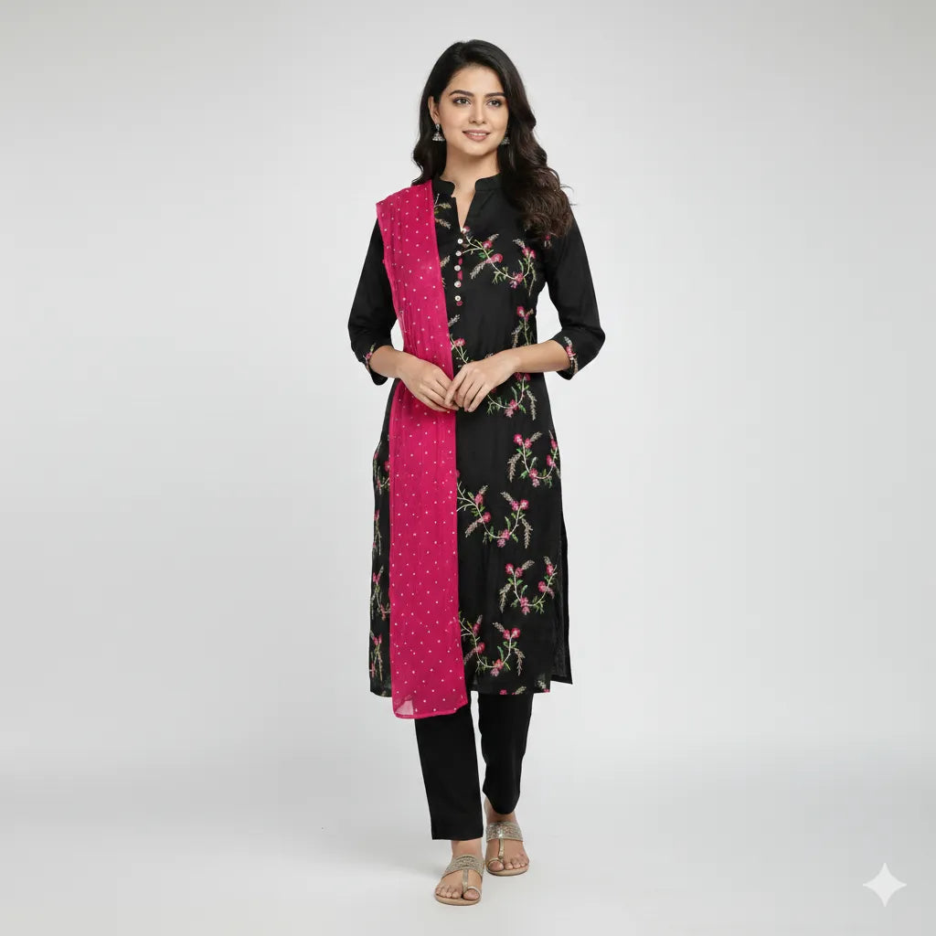 Premium Cotton Embroidered Kurti Set