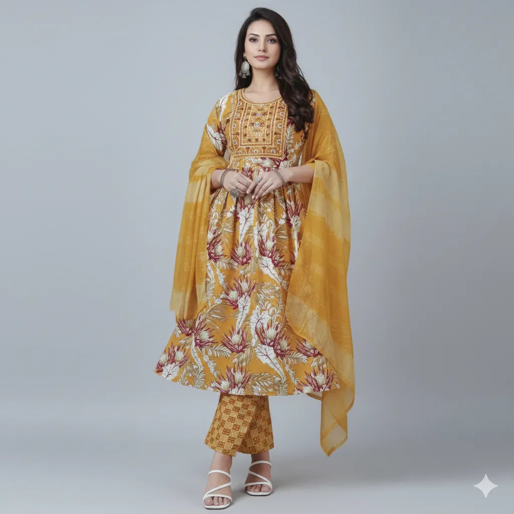 Trendy Printed Kurti Set with Straight Pant