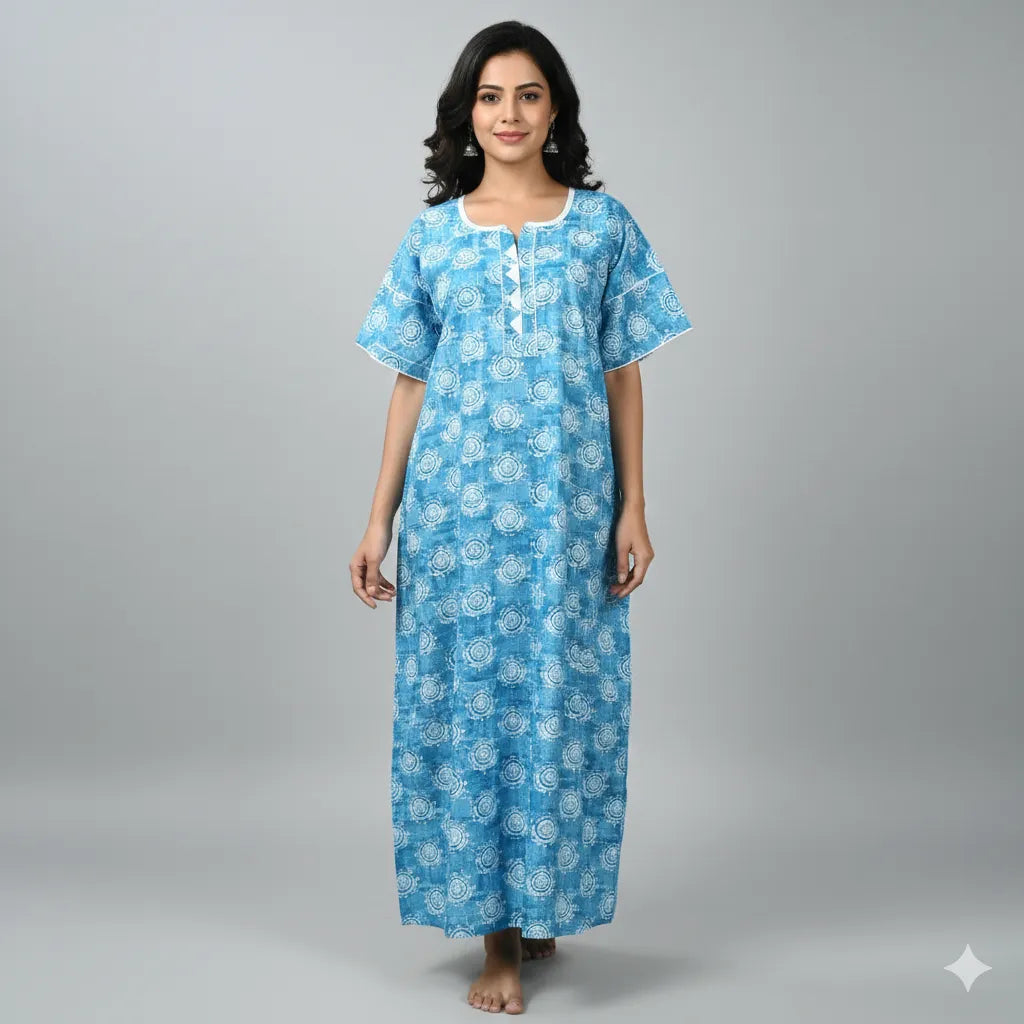 Women Double Sleeve Cotton Nighty