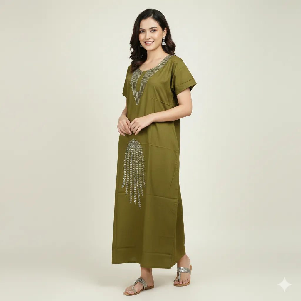 Premium Stone Work Cotton Nighty
