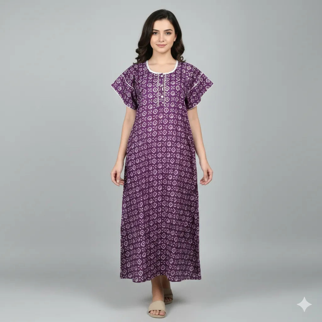 Breathable Double Sleeve Cotton Nighty