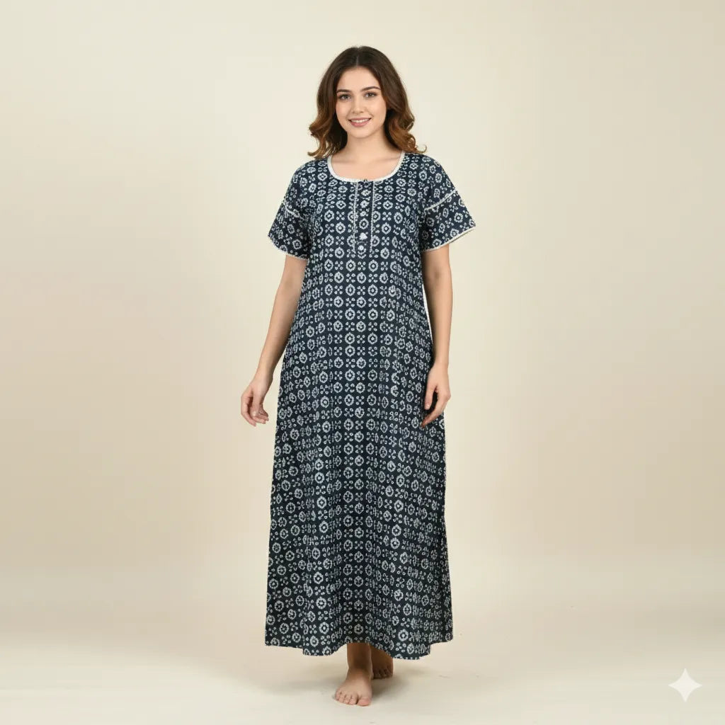 Full Length Double Sleeve Cotton Nighty