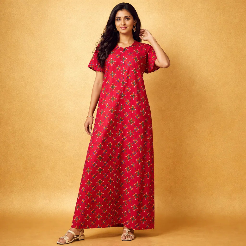 Home Wear Cotton Button Nighty