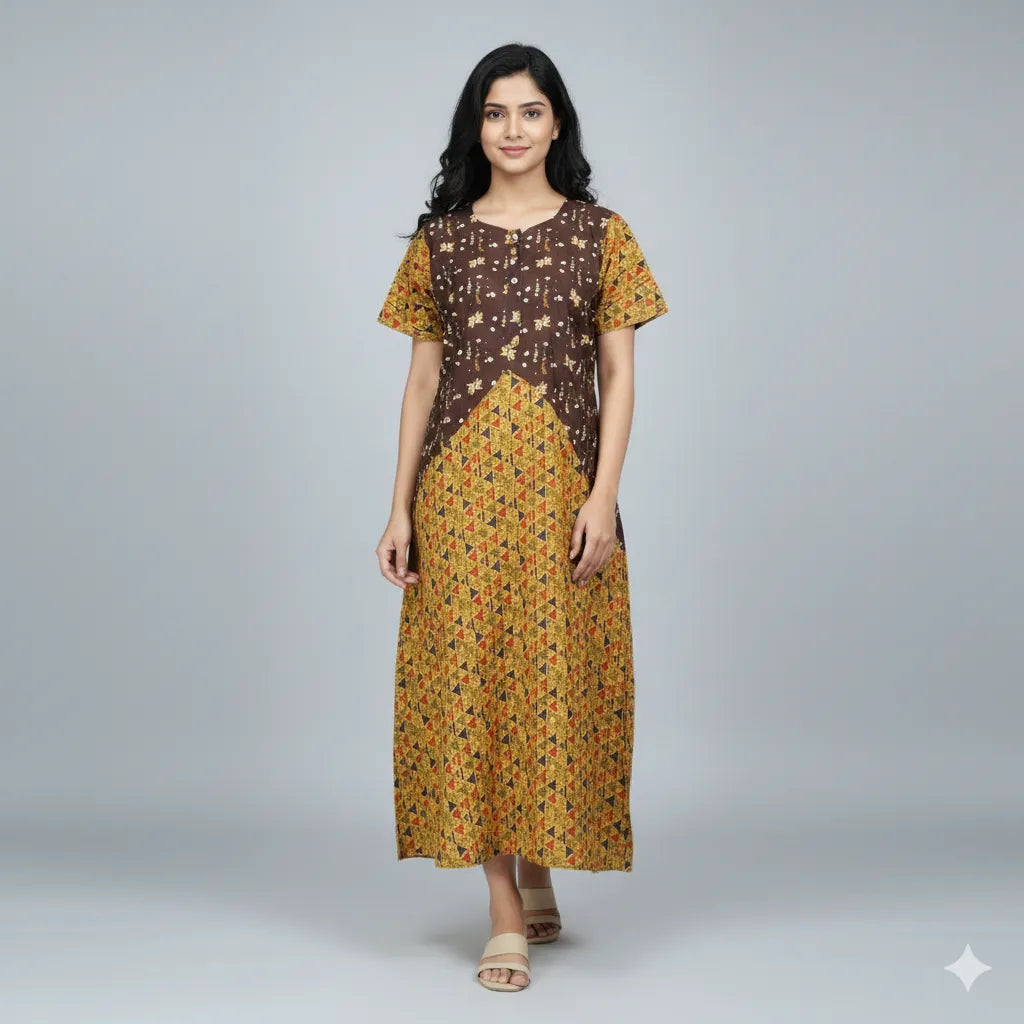 Two Tone Cotton Nighty for Women