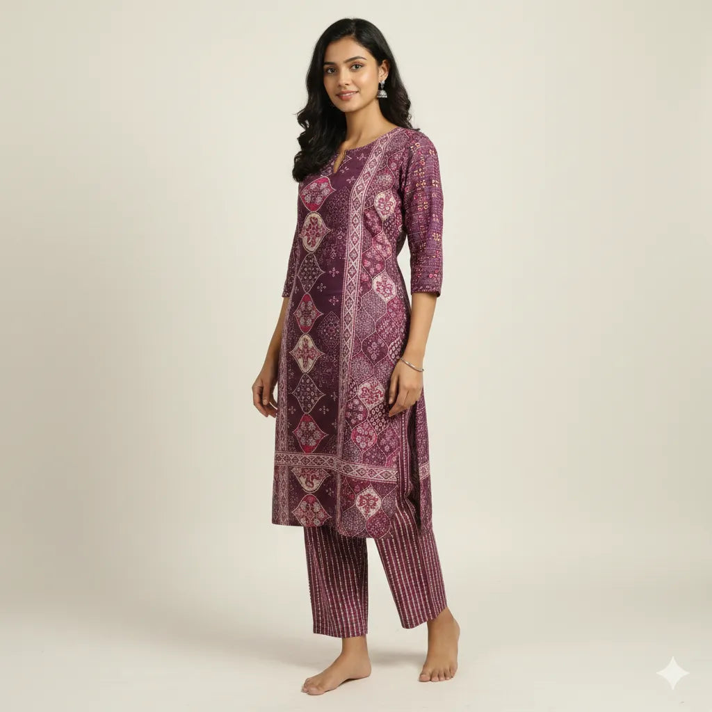 Women’s Ethnic Printed Kurti Set with Dupatta
