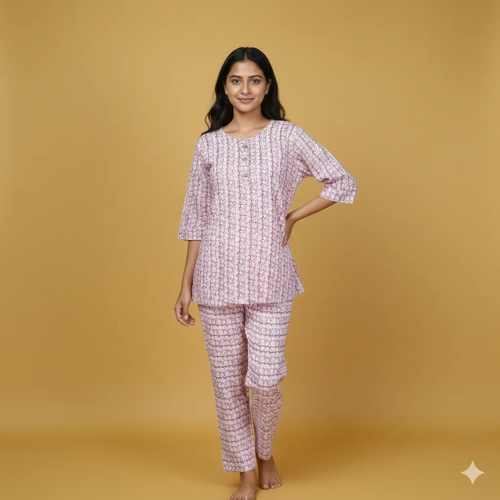 Cotton Blend Top Pant Set for Women