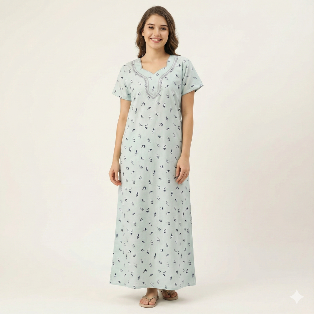 Soft-Touch Embroidered Cotton Nighty