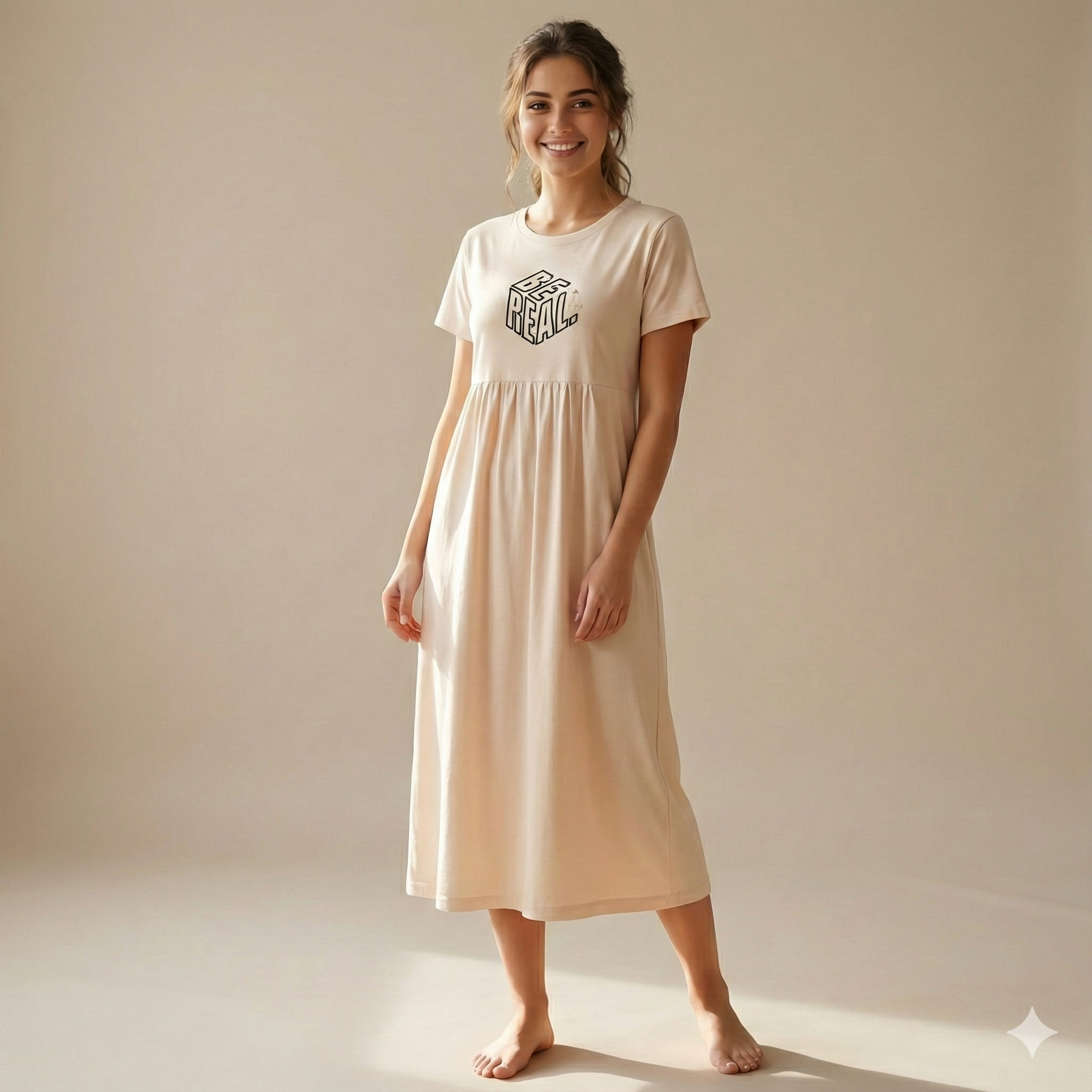 Soft Pure Cotton Maternity Maxi Dress (Peach)