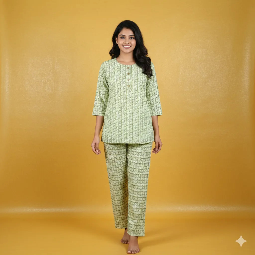 Cotton Blend Top Pant Set for Women