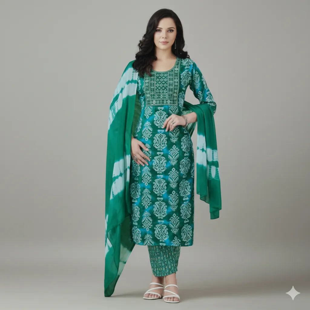 Designer Ethnic Kurti Set with Geometric Print Dupatta