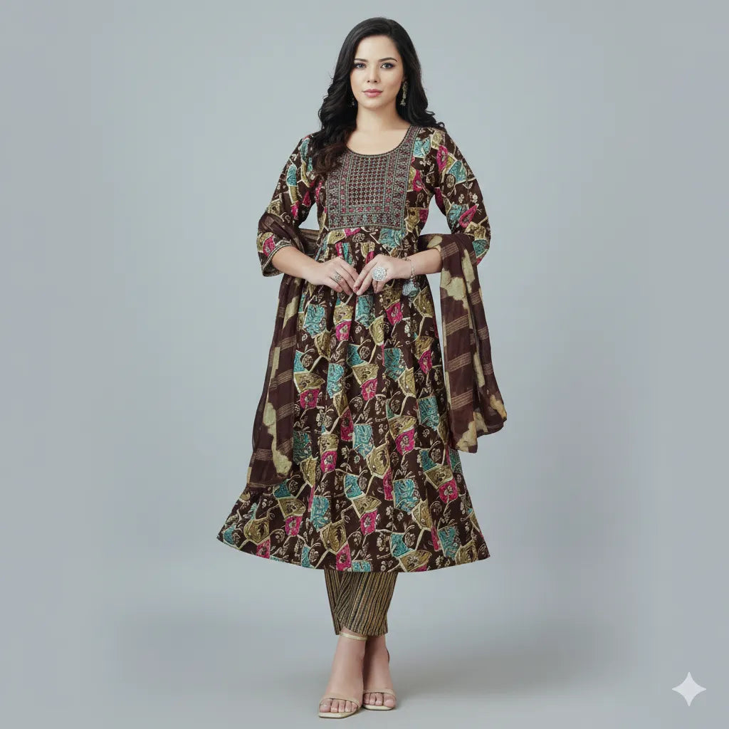 Women’s Printed Anarkali Kurti Set with Dupatta