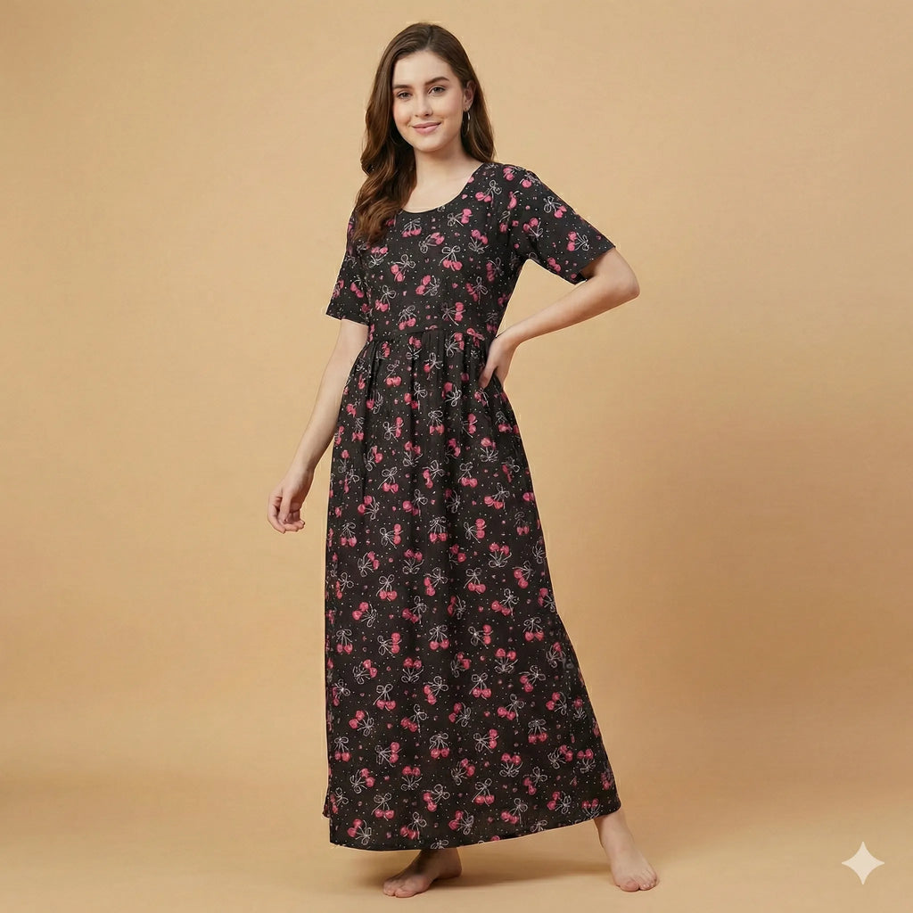 Button Style Cotton Feeding Nighty