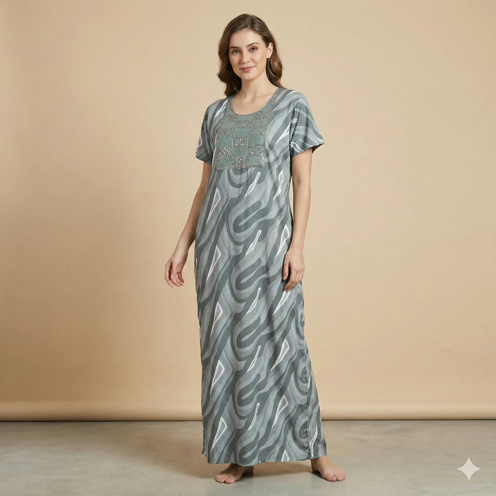 Designer Embroidery Cotton Nighty