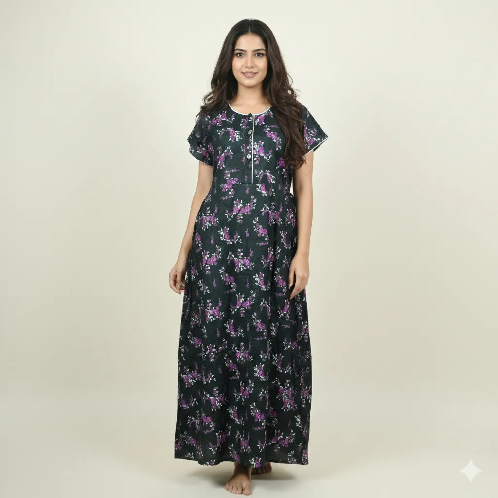 Front Button Cotton Nightdress