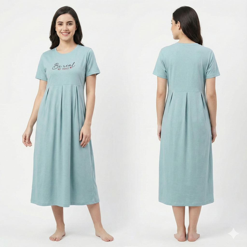 Maternity Maxi Dress – 100% Pure Cotton (Sky Blue)