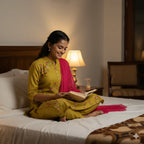 Mustard Spun Cotton Straight Kurti Set with Dupatta