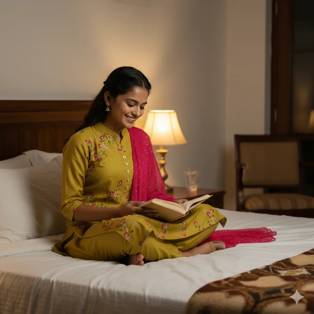 Mustard Spun Cotton Straight Kurti Set with Dupatta