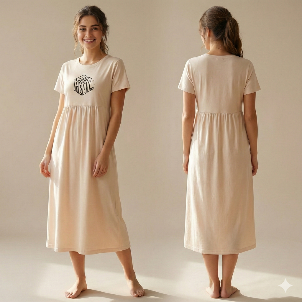Soft Pure Cotton Maternity Maxi Dress (Peach)
