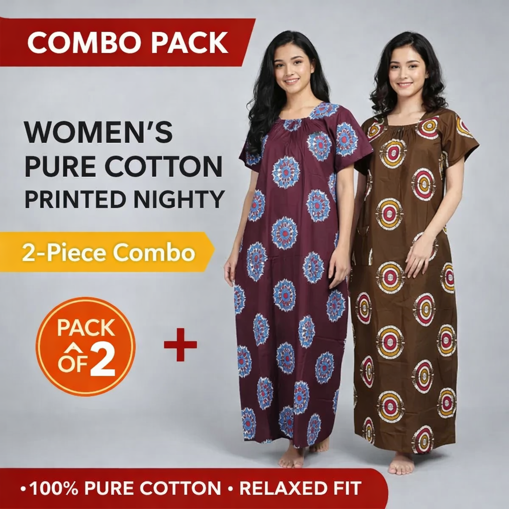 Premium Elastic Cotton Nighty 2 Pack