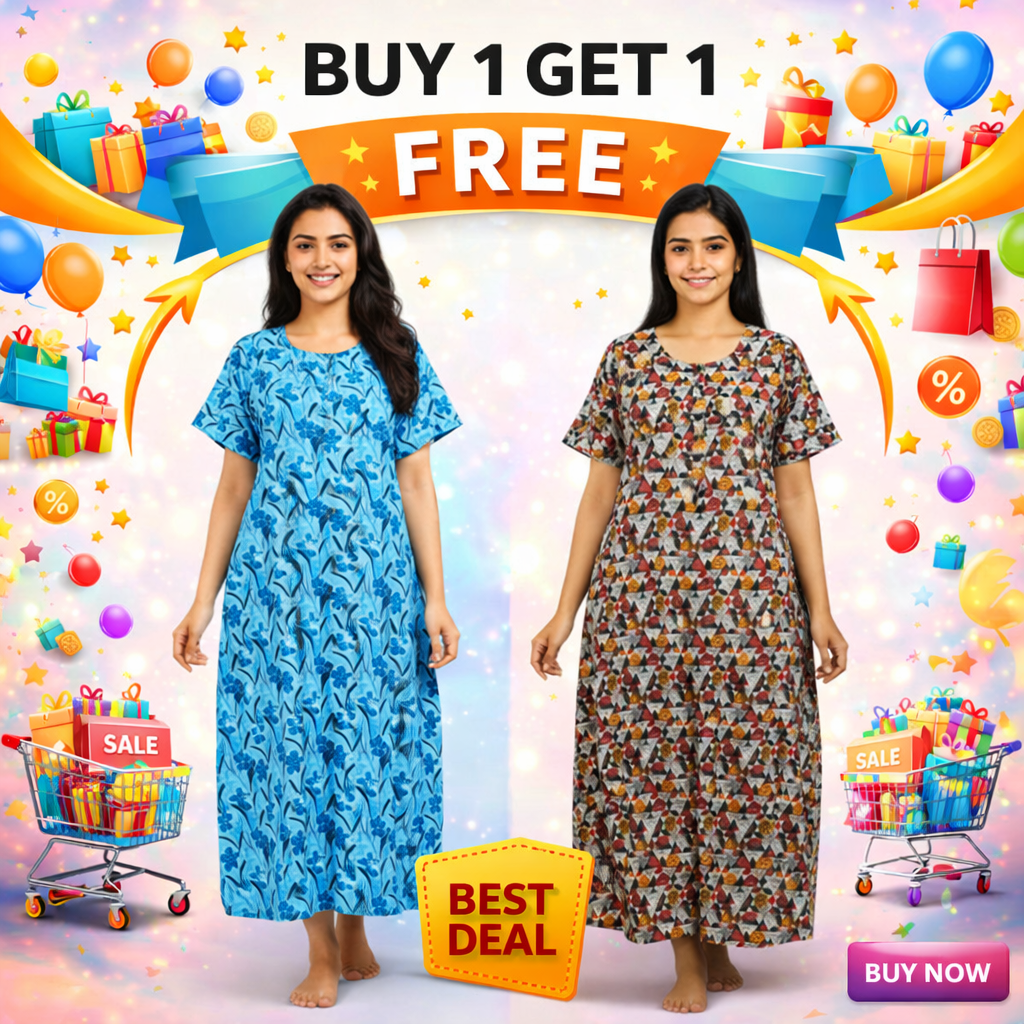 Premium Cotton Front Zip Nighty