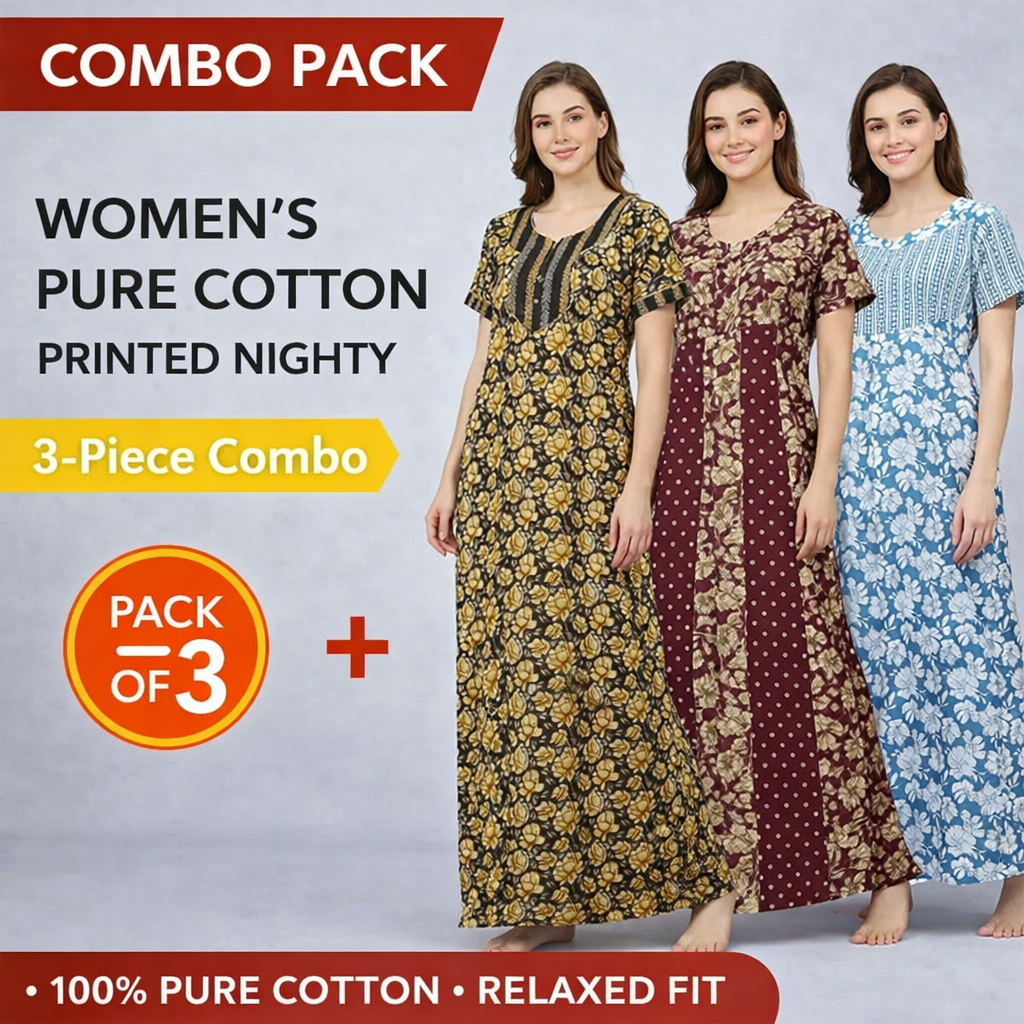 Comfort Sleep Pure Cotton Nightdress 3 Pack
