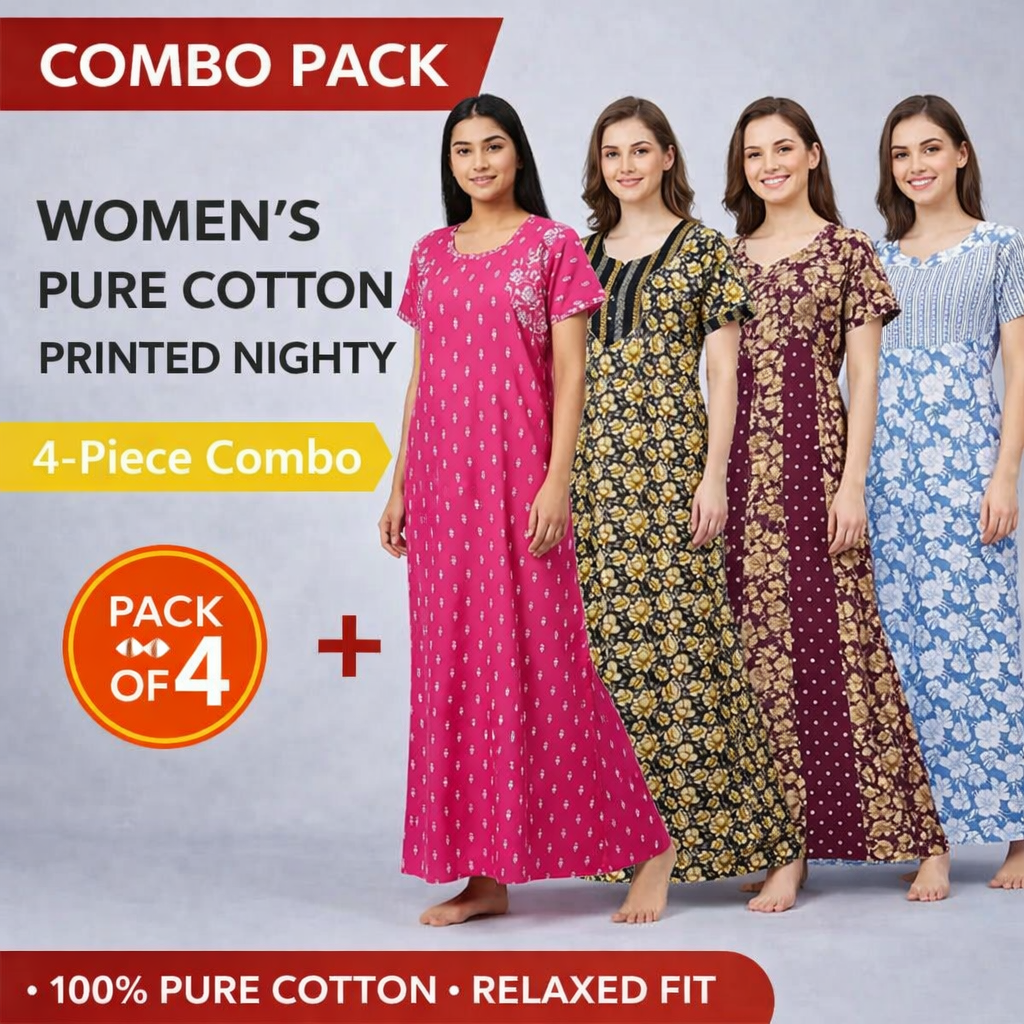 Comfort Sleep Pure Cotton Nightdress 4 Pack